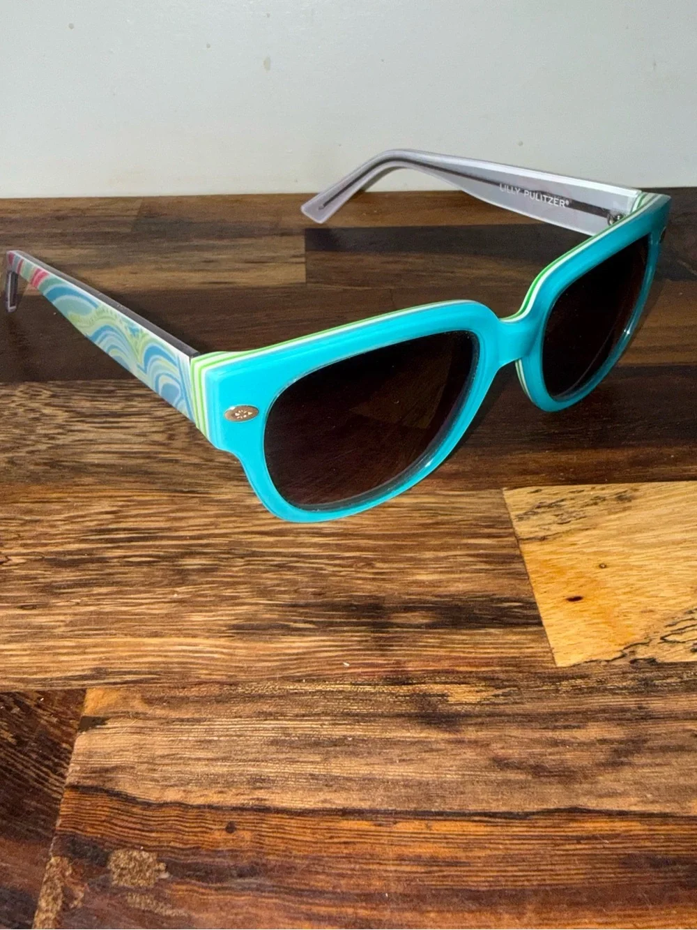Lilly Pulitzer Turquoise Cat-Eye Sunglasses with Patterned Arms